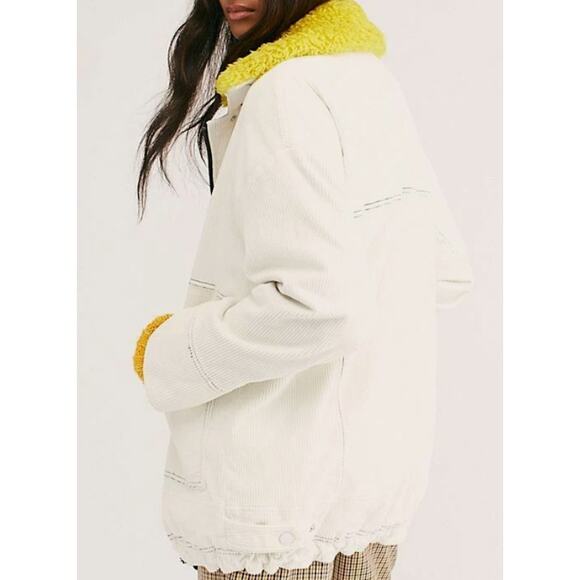 Free People We the Free Lust for Life Corduroy Oversized Jacket Ivory Fur Cold - Picture 4 of 16